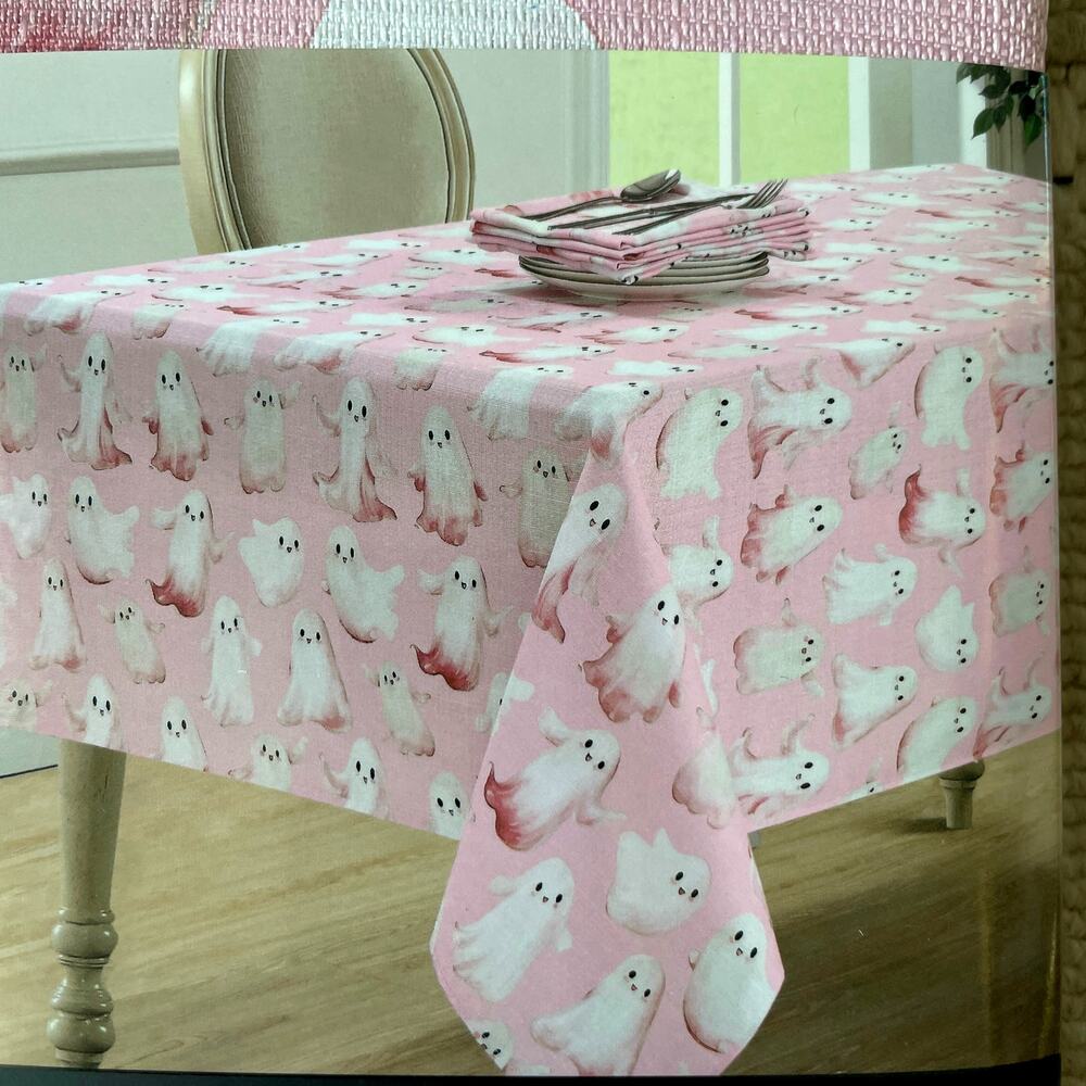 Colordrift Halloween Ghost Tablecloth 60x120 Pastel Pink & White Easy Care NEW - Picture 5 of 15